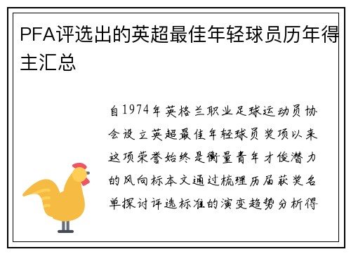 PFA评选出的英超最佳年轻球员历年得主汇总